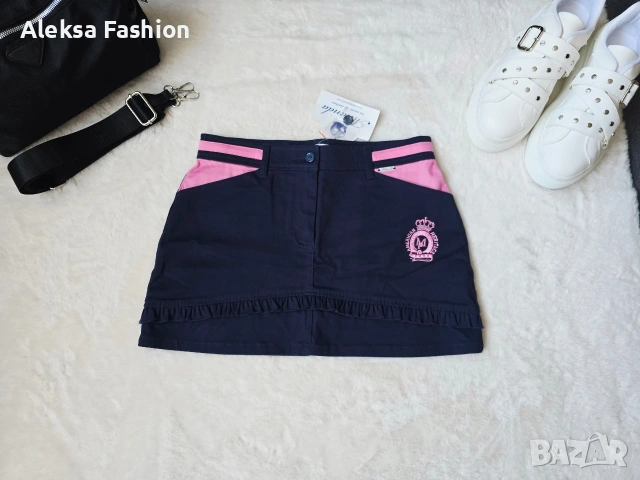 Дамска къса пола в тъмно синьо и розово, снимка 3 - Поли - 38160687