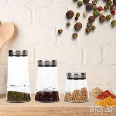 Комплект от три броя стъклени солнички за подправки, снимка 5 - Други - 52901417