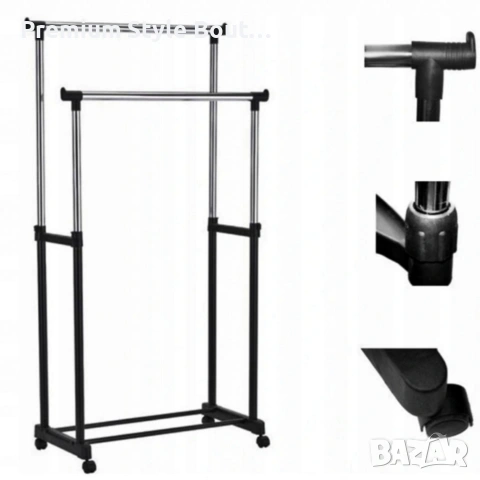 Двойна стойка за дрехи на колела - лесно преместване и повече място за дрехи, снимка 6 - Закачалки - 53879632