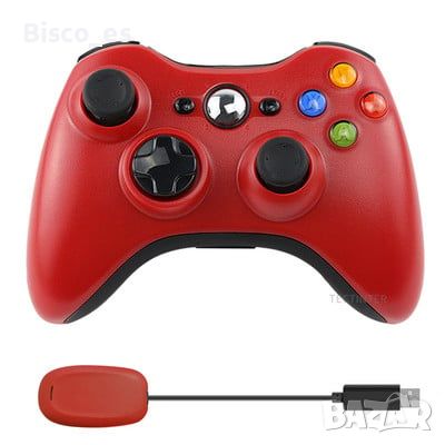 Комплект контролер и приемник за Xbox 360 Dualshock, 2,4 GHz, безжичен, червен, снимка 1 - Аксесоари - 45546385
