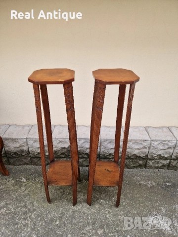 Чифт чудесни антикварни дървени високи масички цветарници , снимка 2 - Антикварни и старинни предмети - 52647833