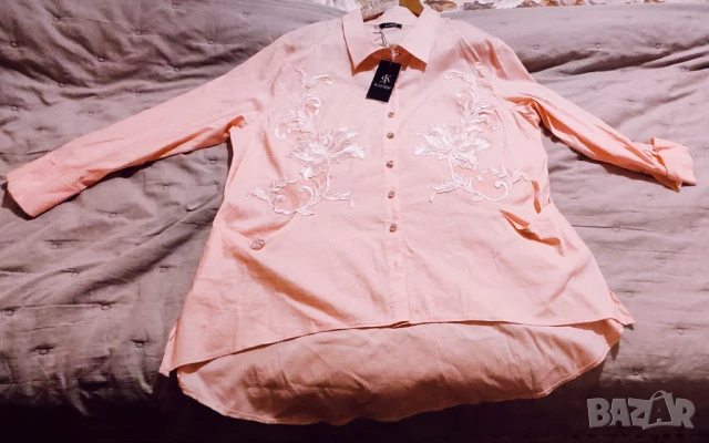 👚 Банкетна лятна дамска риза – бледорозова с бродерия 4XL–6XL, снимка 8 - Ризи - 48162120