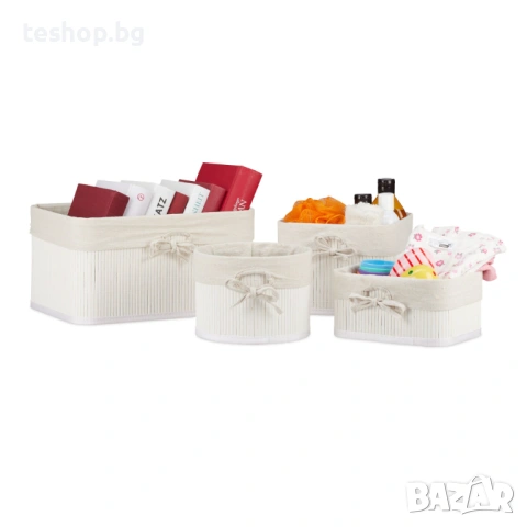 Комплект от 4 кутии за съхранение от бамбук