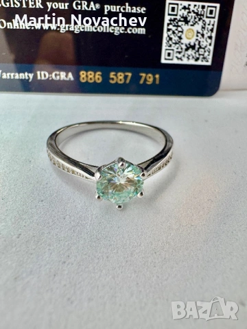 Сребърен пръстен с мойсанит (Диамант) 1 карат, снимка 6 - Пръстени - 53991553