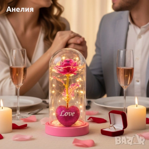 Светеща декоративна роза в купол - Светлина, романтика и любов, снимка 5 - Подаръци за жени - 53057379