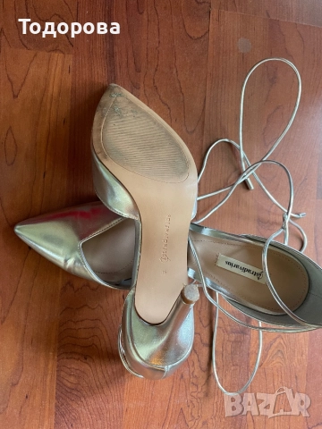 Сребристи официални обувки Stradivarius със завързване около глезена, снимка 3 - Дамски обувки на ток - 52500618