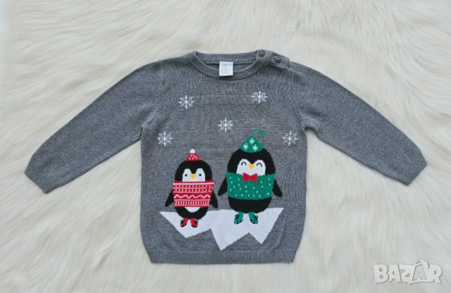 Детски Коледен пуловер H&M 9-12 месеца, снимка 7 - Бебешки блузки - 52478527