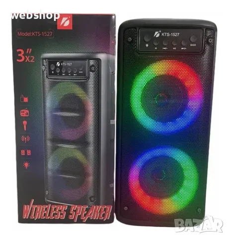 Преносима колона 2 х 3" КТS-1527, 20W, Bluetooth, FM, LED светлина, снимка 2 - Bluetooth тонколони - 47588864