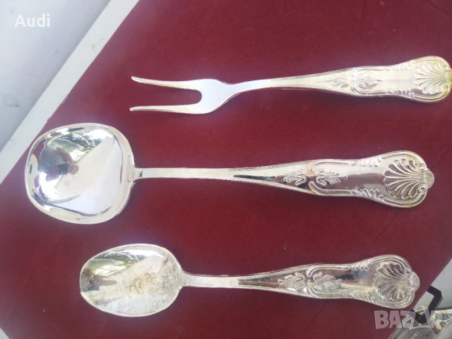 Италиански посребрени прибори за хранене 51 броя  Комплекта е в кутия и е за 12 души. Комплектьт вкл, снимка 5 - Прибори за хранене, готвене и сервиране - 50808238