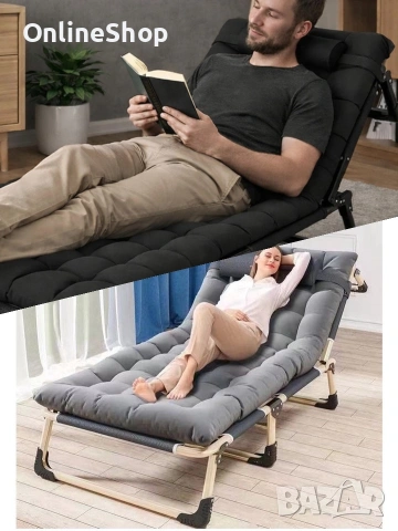 Сгъваемо туристическо легло, къмпинг шезлонг 180 см с възглавница, снимка 5 - Други стоки за дома - 53993711