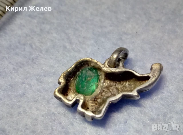 СТАР СКЪПОЦЕНЕН ФИГУРАЛЕН СРЕБЪРЕН ПЕНДАНТ СЛОНЧЕ СРЕБРО ВИСОКА ПРОБА с НАТУРАЛЕН ХРИЗОЛИТ 37437, снимка 4 - Антикварни и старинни предмети - 50542140