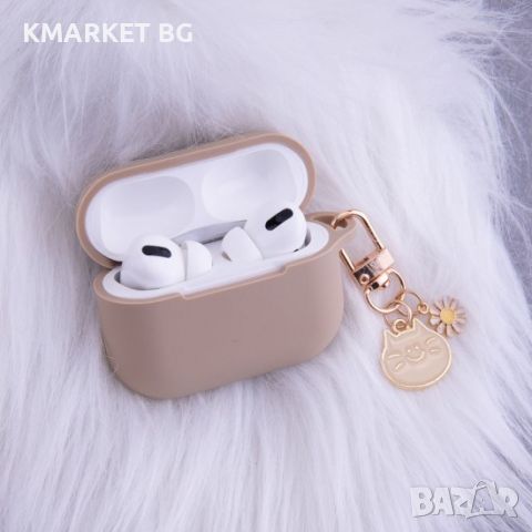 Калъф силиконов за Airpods 3 слушалки bSmart с висулка коте, Бежов, снимка 3 - Калъфи, кейсове - 46365677