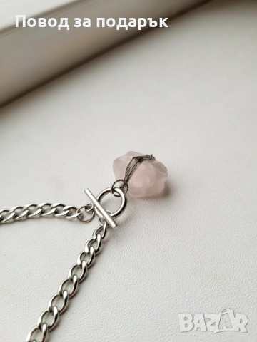 Колие от неръждаема стомана и естествен кварц , снимка 6 - Колиета, медальони, синджири - 52660750