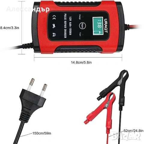 Автоматично интелигентно зарядно устройство за акумулатори за автомобил, мотоциклет, ATV, RV, лодка, снимка 3 - Аксесоари и консумативи - 54175071