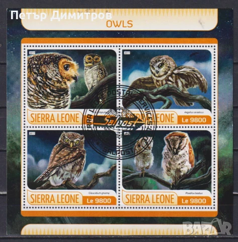 Клеймовани блокове Фауна Птици Сови 2017 от Сиера Леоне