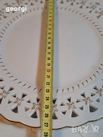 немска ретро декоративна ажурна порцеланова чиния за стена Ludwigsburg с позлата  33/1, снимка 4 - Декорация за дома - 53394635