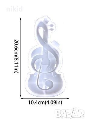 Китара нота ключ Сол голям силиконов молд форма фондан гипс смола шоколад, снимка 2 - Форми - 45198066