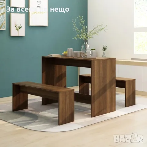 Трапезен комплект от 3 части, кафяв дъб, ПДЧ Код P387, снимка 5 - Маси - 50050837