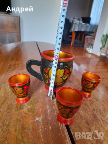 Стара Руска дървена чаша,чаши,хохлома #11, снимка 4 - Други ценни предмети - 53405008