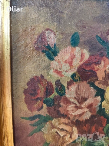 Много стара, майсторска картина. Цветя. Белгия, снимка 4 - Антикварни и старинни предмети - 47947858