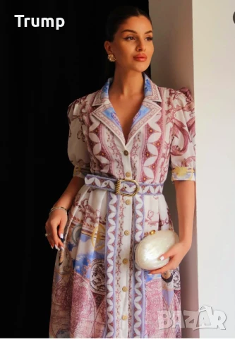 Нежна дълга рокля, елегантна линия, с колан, снимка 1