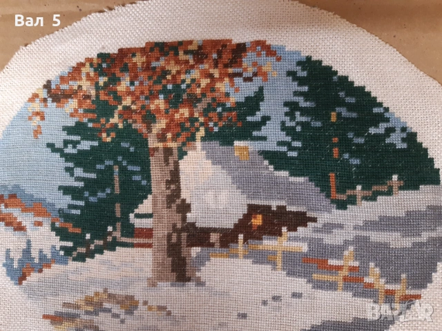 Стар ръчно шит гоблен ЗИМА, снимка 2 - Гоблени - 53176957