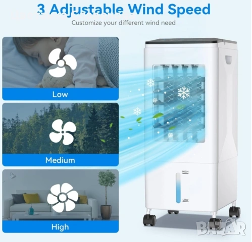 3 в 1 Охладител за въздух, овлажнител и вентилатор.Изпарителен вентилатор 60 W , резервоар 5,5 л, снимка 8 - Климатици - 53324337