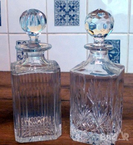 2 винтидж английски кристални гарафи, 2 кристални чаши и поднос със сребърно покритие., снимка 3 - Други стоки за дома - 45591500