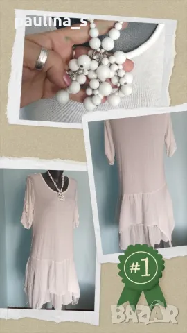 Два броя / Бяла комбинирана туника с набиращи се ръкави / Италия / италианска туника, голям размер , снимка 2 - Туники - 37196601