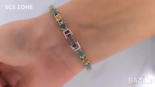 Сребърна гривна с изумруди и жълти сапфири, снимка 6 - Гривни - 52560797