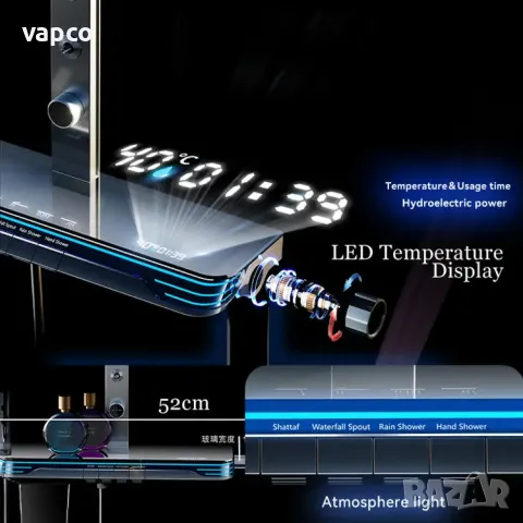 Модерен хидромасажен душ с дисплей и LED подсветка D38, снимка 6 - Душове - 49405534