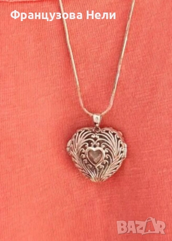 Сребърно/925/ сърце с верижка, снимка 4 - Колиета, медальони, синджири - 54288973