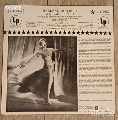 Marlene Dietrich ‎– Marlene Dietrich At The Cafe De Paris Издание на Columbia 🇺🇸 USA 1955г - MONO , снимка 2 - Грамофонни плочи - 53058502