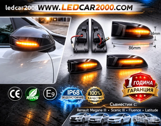 Динамични лед мигачи за огледала RENAULT 