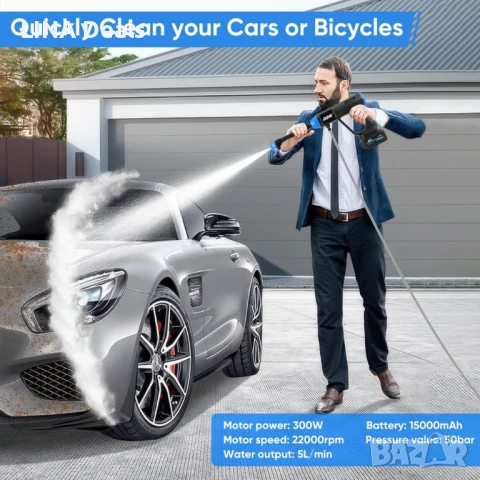 ✨ Акумулаторна водоструйка 48V – Пистолет за миене с LCD дисплей и 6 режима!  ⚡, снимка 2 - Други инструменти - 50388756