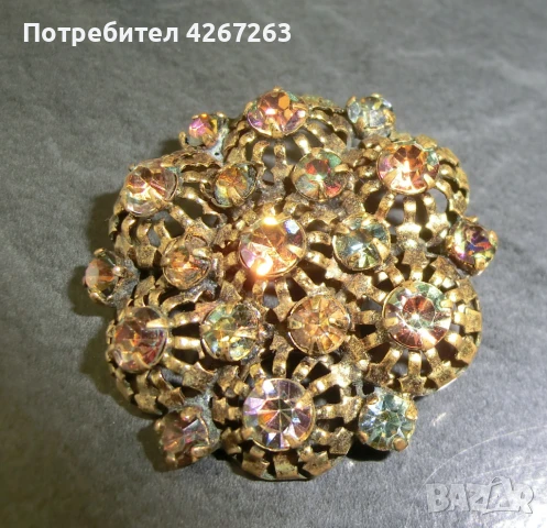 Старинна брошка с кристали Аурора Бореалис, снимка 6 - Други - 50987143