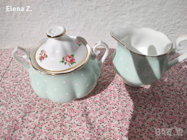 Royal Albert Polka Rose латиера и захарница, снимка 5 - Сервизи - 52290818