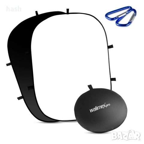 Walimex Pro Сгъваем фон 150x200 см,2 в 1 фотографски рефлектор за студио и външна фотография Черно/Б