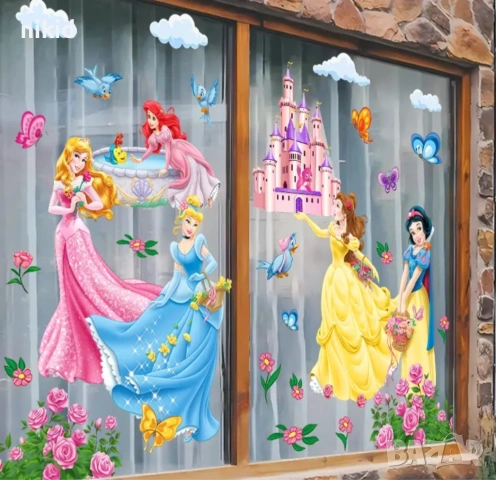 Принцеси и замък самозалепващ стикер лепенка за стена мебел прозорец детска стая детски, снимка 4 - Други - 53841988