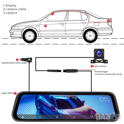 4K, DVR, Carplay, Android auto, Видеорегистратор, огледало, 12", AirPlay, Android Cast, G sensor, BT, снимка 15 - Аксесоари и консумативи - 49845784