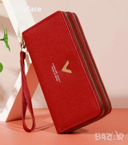 Голям кожен червен портфейл , снимка 6 - Портфейли, портмонета - 51813267