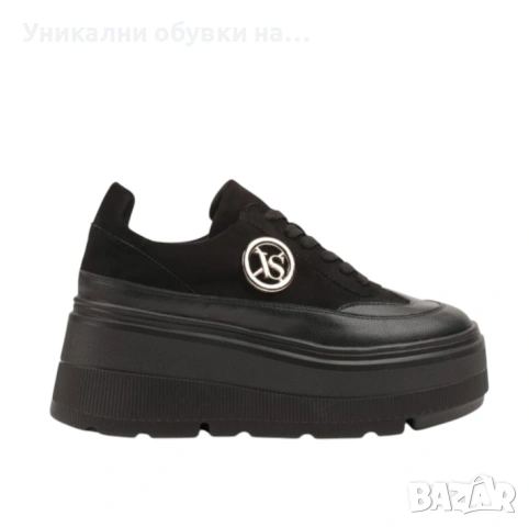 Черни кецове на платформа- Vaqna Black 11697, снимка 4 - Кецове - 53534754