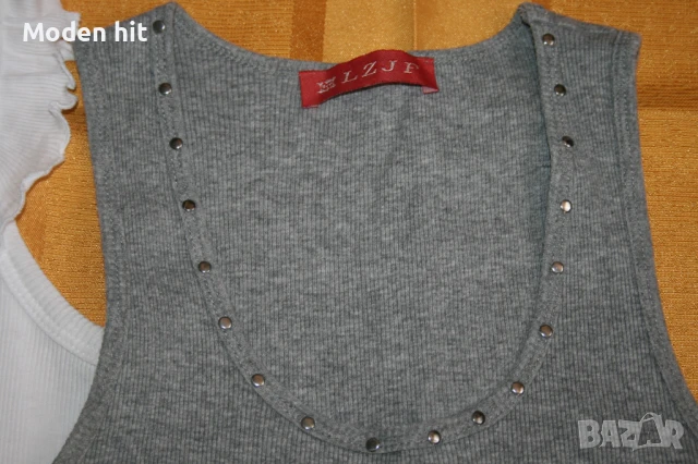 Сив топ/потник с капси, снимка 2 - Потници - 50835935