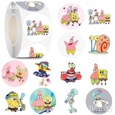100 бр Спондж боб Спонджбоб SPONGE малки самозалепващи лепенки стикери за ръчна изработка за подарък, снимка 2 - Други - 47764197