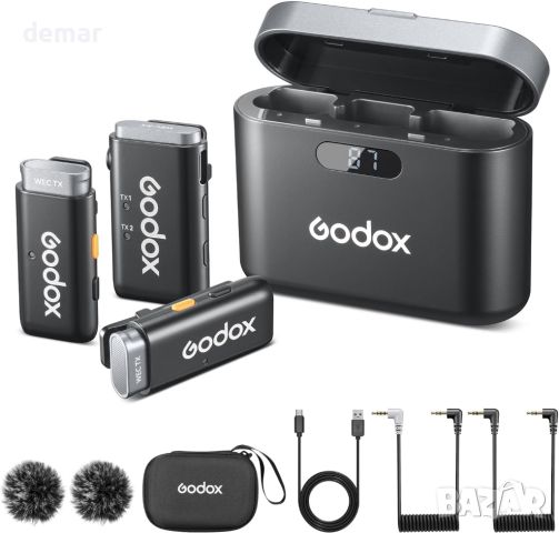 GODOX WEC Kit2 Безжичен петличен микрофон, iPhone Android, 200 м, 8 ч., снимка 1