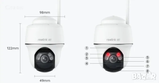 Reolink Argus PT Ultra 8MP 4K WiFi Камера с Батерия и Соларен Панел (опция), снимка 4 - HD камери - 49959231