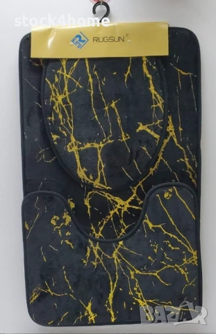 Комплект от 3 килимчета за баня, неплъзгащи се, мраморна визия, снимка 2 - Други - 53494354