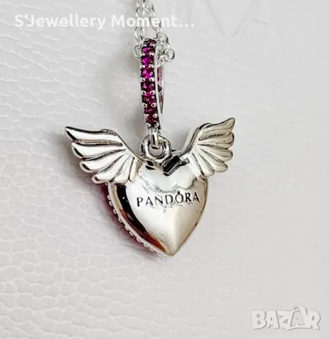 Сребърно колие 925 модел Pandora Pavé Heart Angel Wings Necklace, снимка 6 - Колиета, медальони, синджири - 46881790