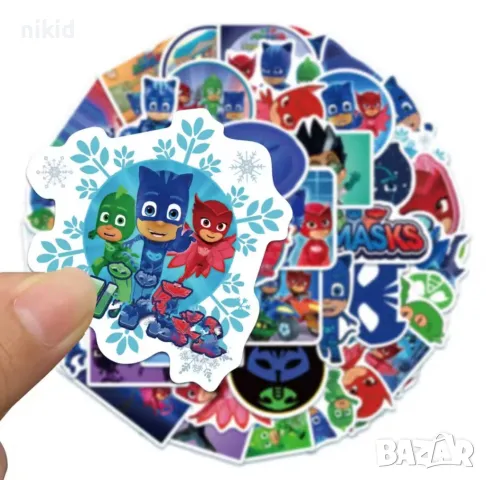 50 бр PJMASKS PJ Masks PJ Mask самозалепващи лепенки стикери за украса декор картонена торта, снимка 4 - Други - 49381217