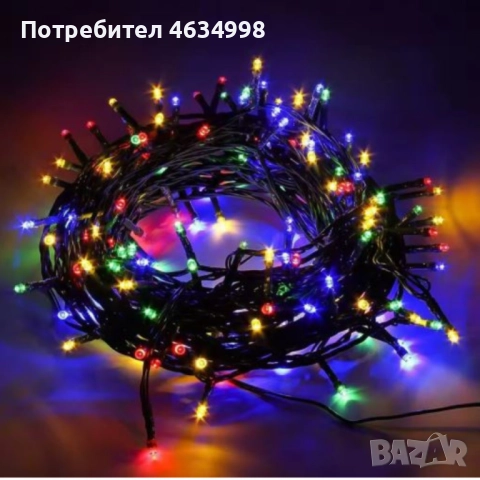 Цветни коледни лампички с черен кабел / 100led светлини - 5 метра, снимка 5 - Лед осветление - 52235047